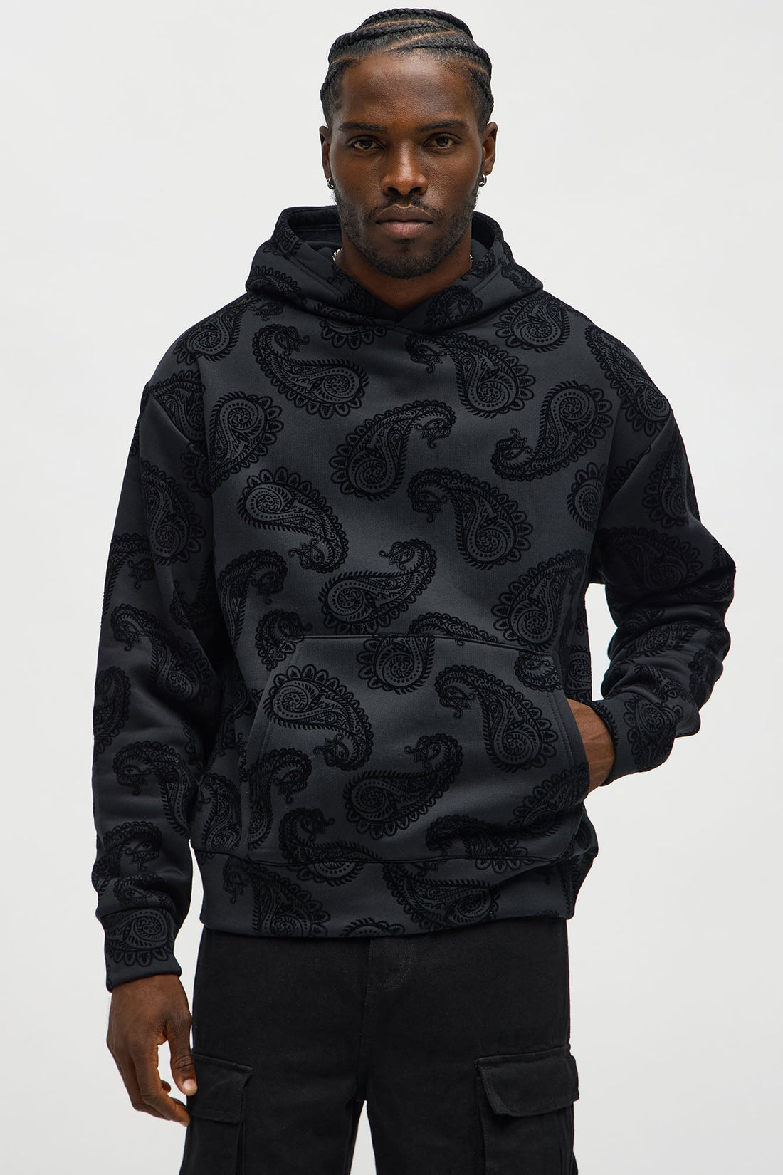 Paisley Flock Hoodie - Black