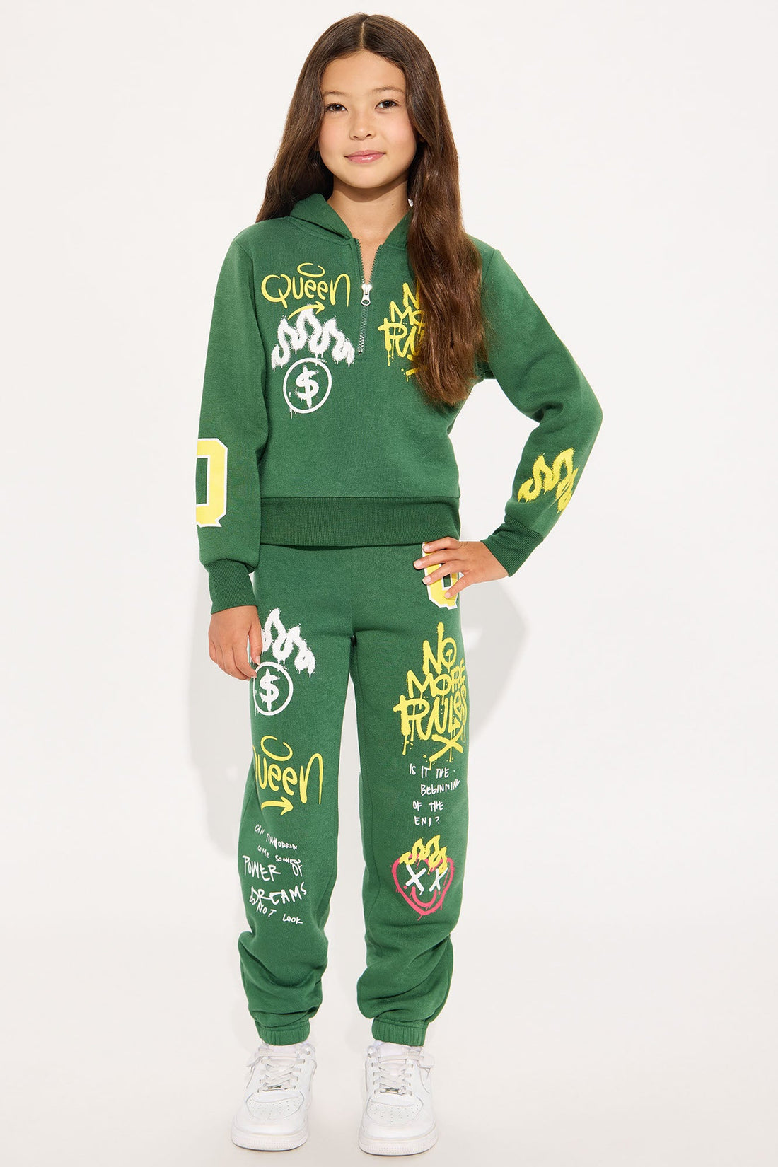 Mini Writing On The Wall Hoodie And Pant Set - Hunter Green