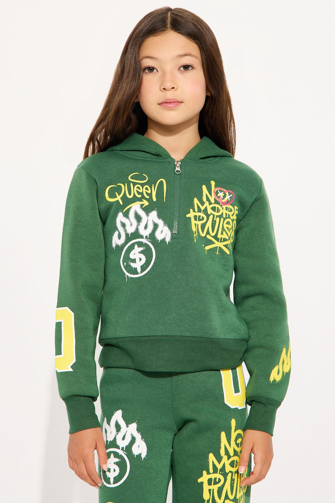 Mini Writing On The Wall Hoodie And Pant Set - Hunter Green