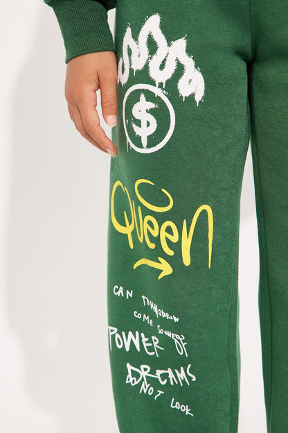 Mini Writing On The Wall Hoodie And Pant Set - Hunter Green