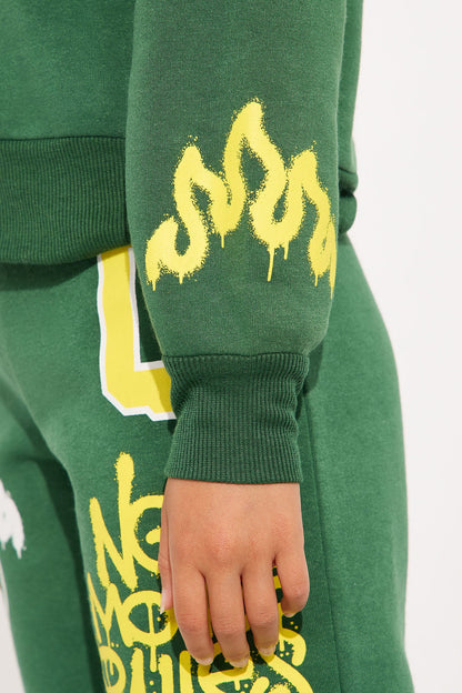 Mini Writing On The Wall Hoodie And Pant Set - Hunter Green
