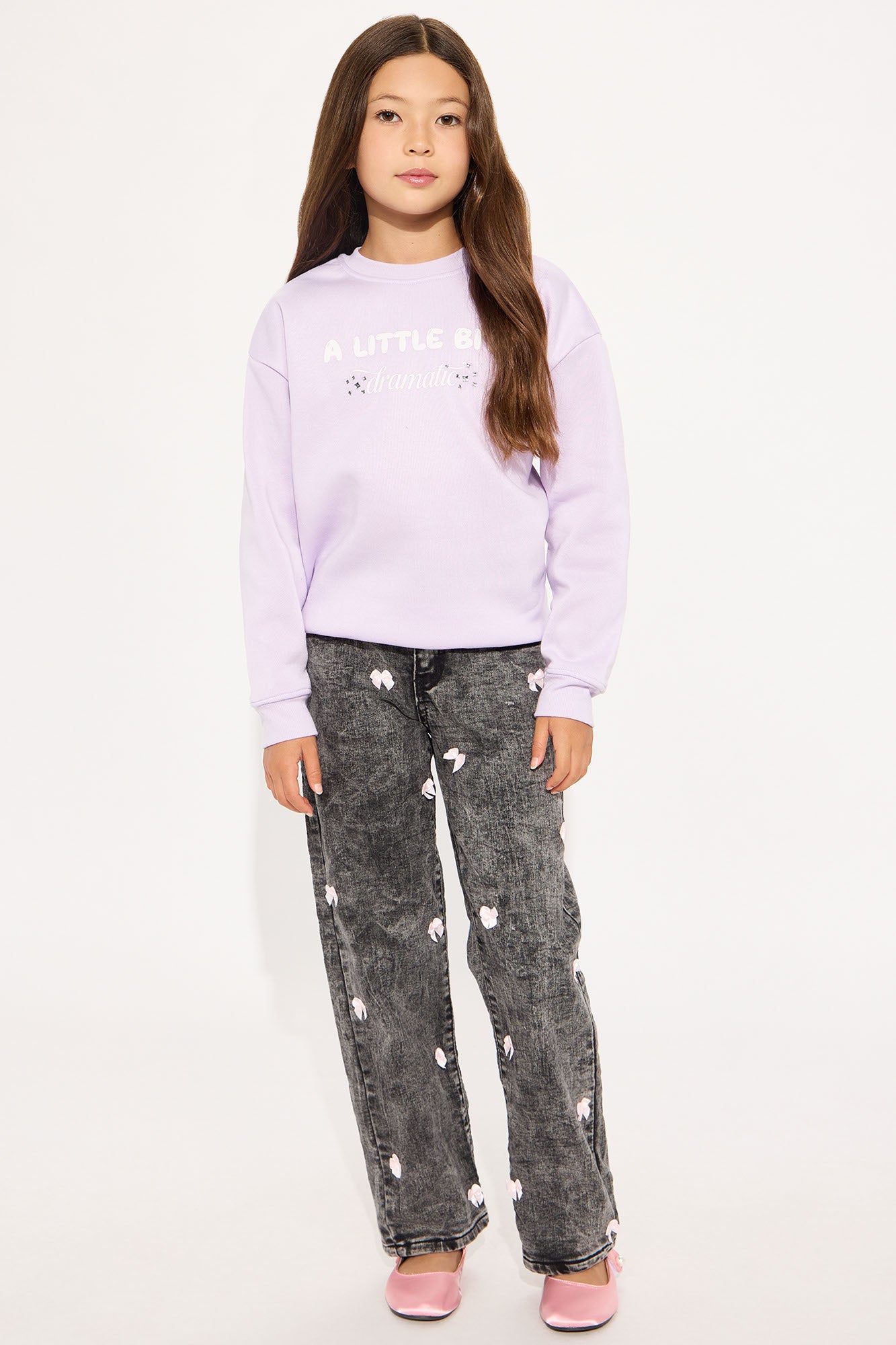 Mini Just A Little Bit Dramatic Crew Neck Sweatshirt - Lilac