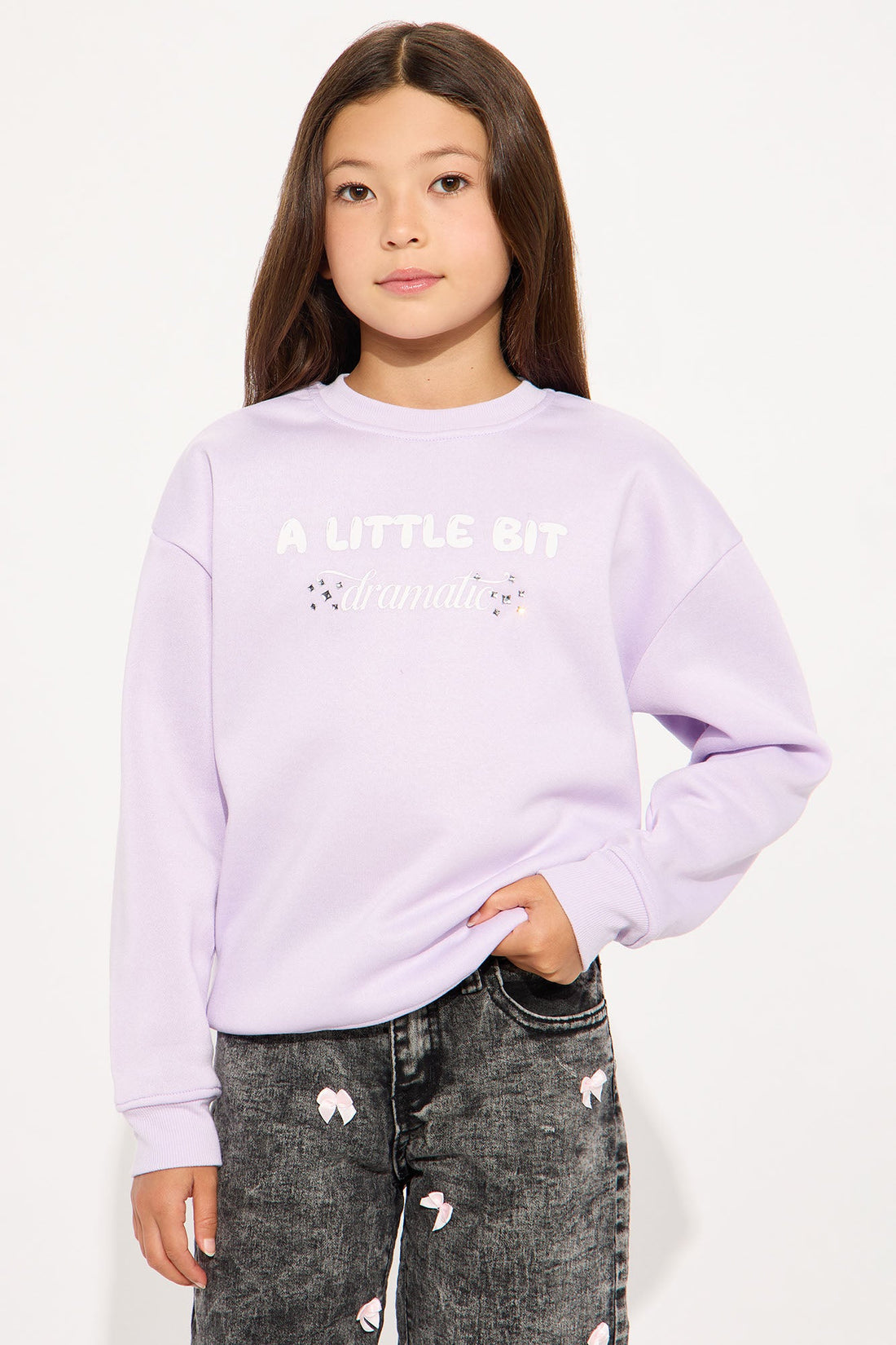 Mini Just A Little Bit Dramatic Crew Neck Sweatshirt - Lilac