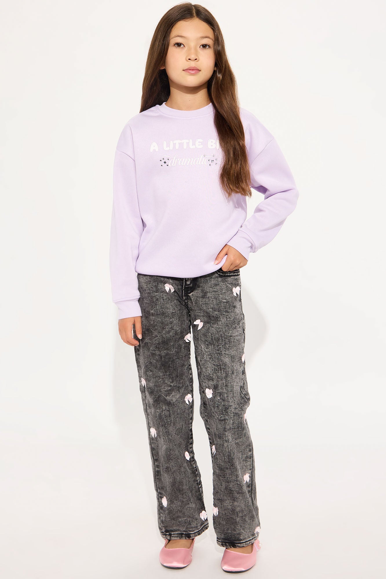 Mini Covered In Bows Straight Leg Jeans - Black