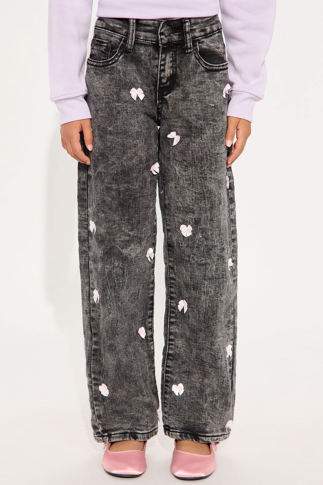 Mini Covered In Bows Straight Leg Jeans - Black