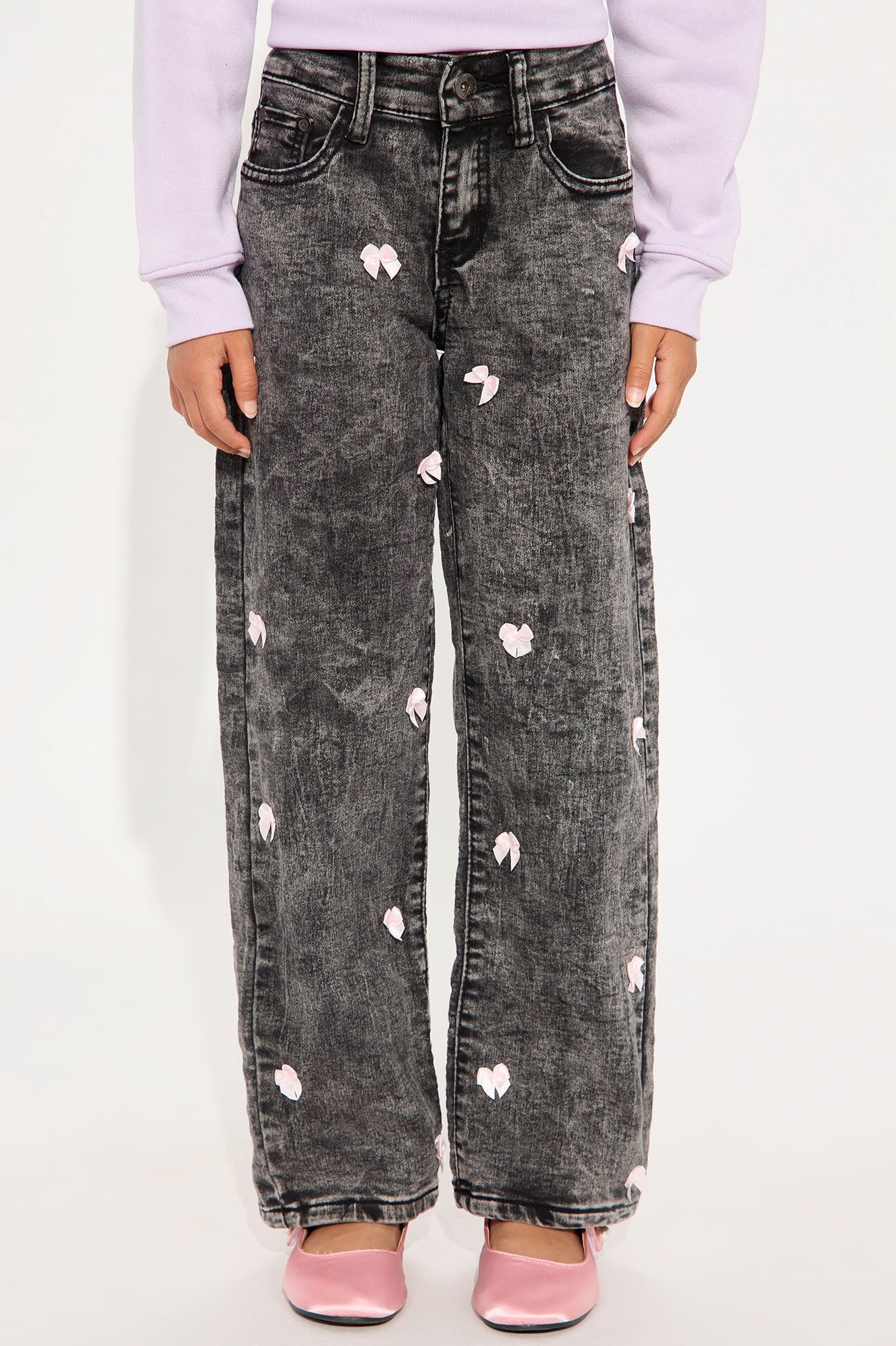 Mini Covered In Bows Straight Leg Jeans - Black