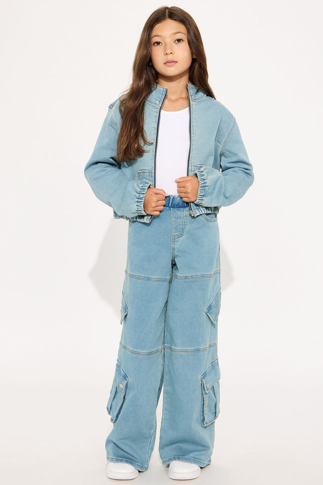 Mini Right Now Knit Denim Cargo Pants - Medium Wash