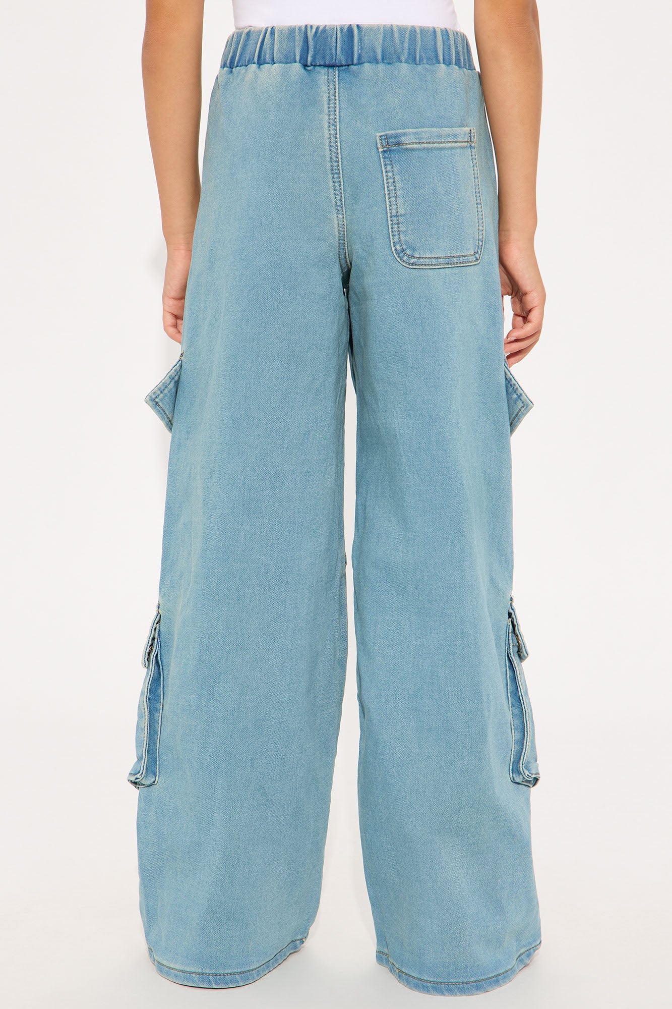 Mini Right Now Knit Denim Cargo Pants - Medium Wash