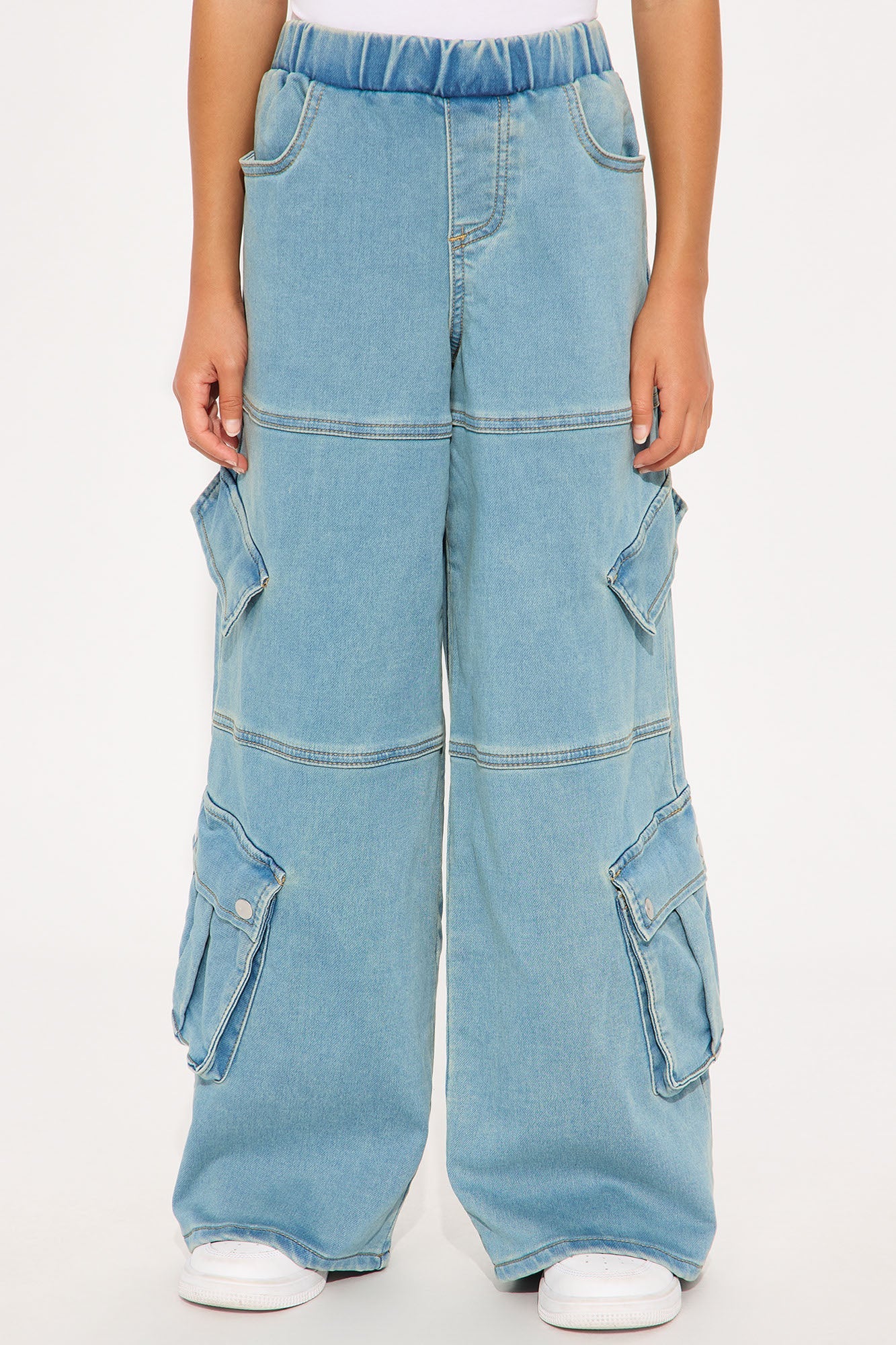 Mini Right Now Knit Denim Cargo Pants - Medium Wash