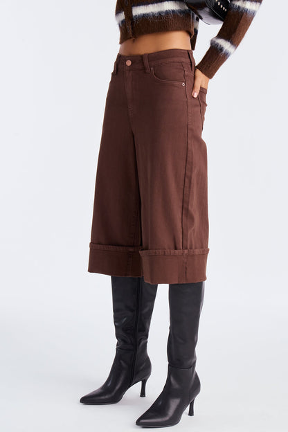 Down The Road Cuffed Denim Jorts - Brown