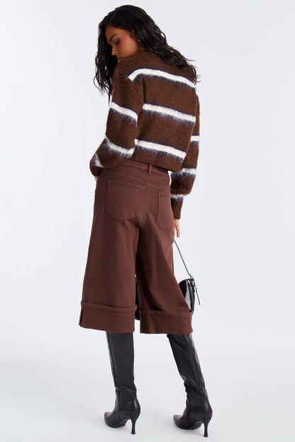 Down The Road Cuffed Denim Jorts - Brown