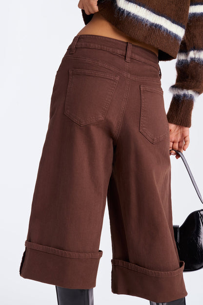 Down The Road Cuffed Denim Jorts - Brown