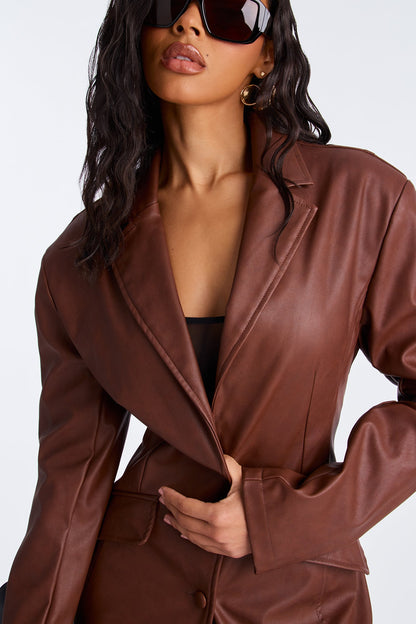 Taking Up Space Faux Leather Coat - Cognac