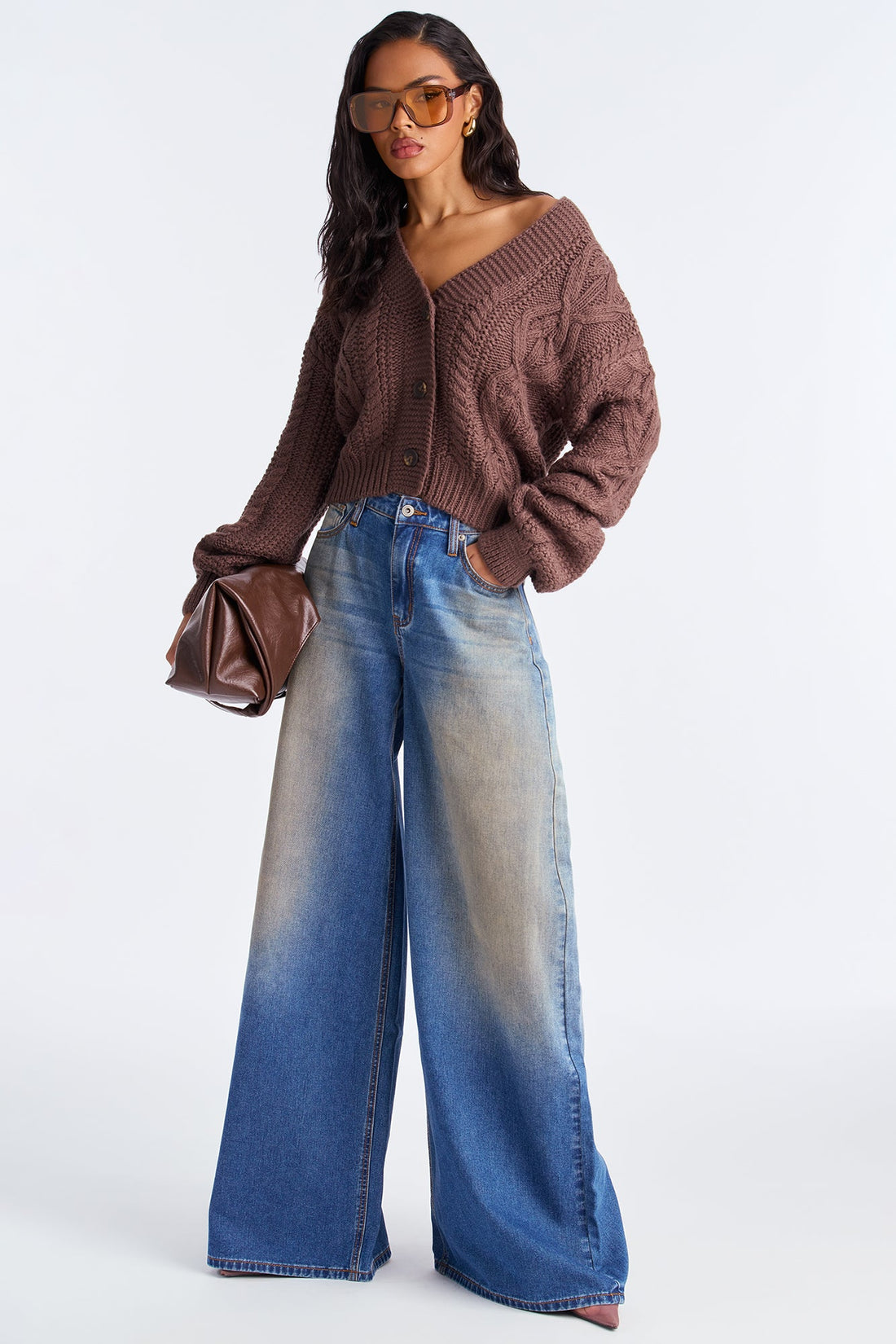 Cuddle Buddy Cable Knit Cardigan - Brown