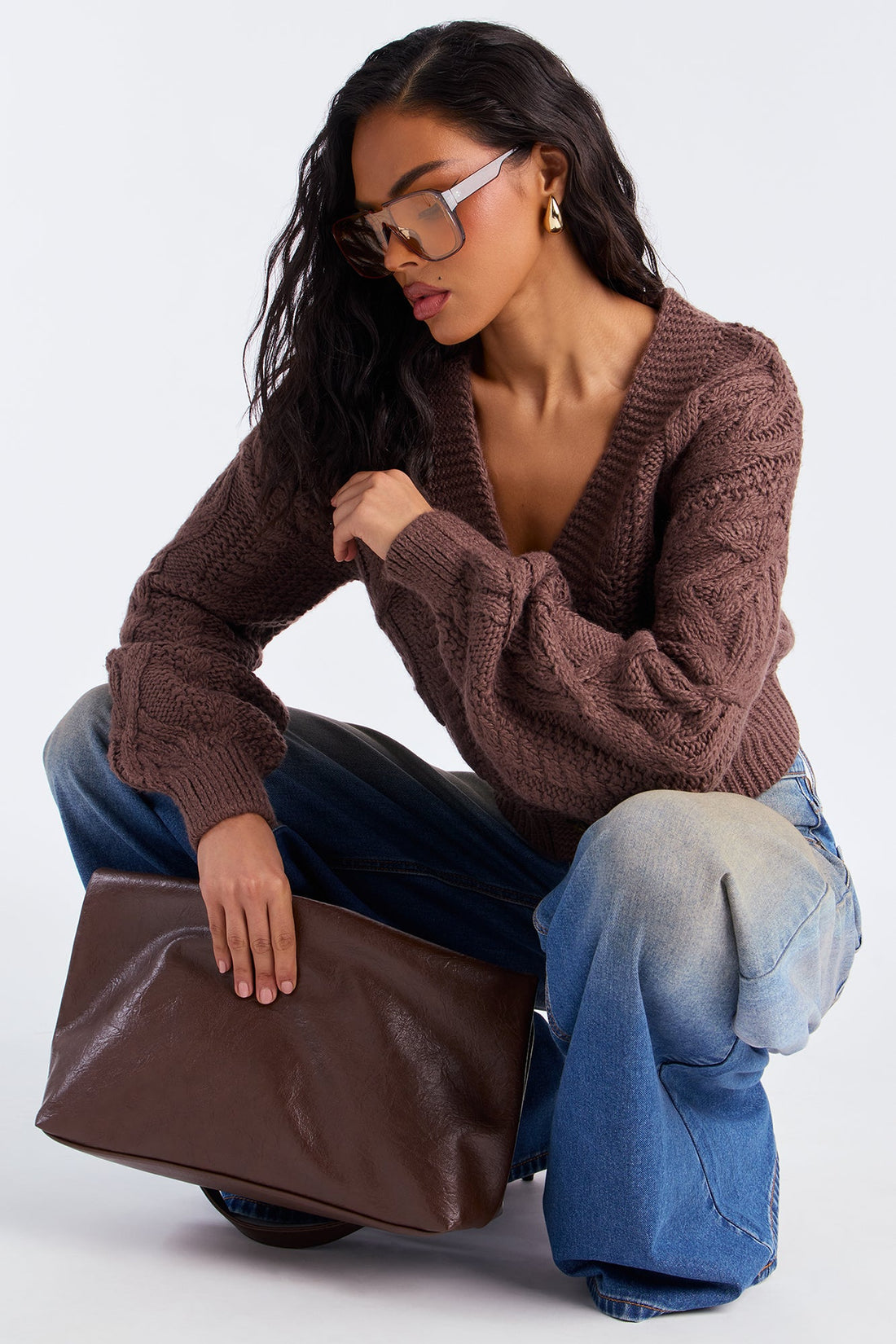 Cuddle Buddy Cable Knit Cardigan - Brown