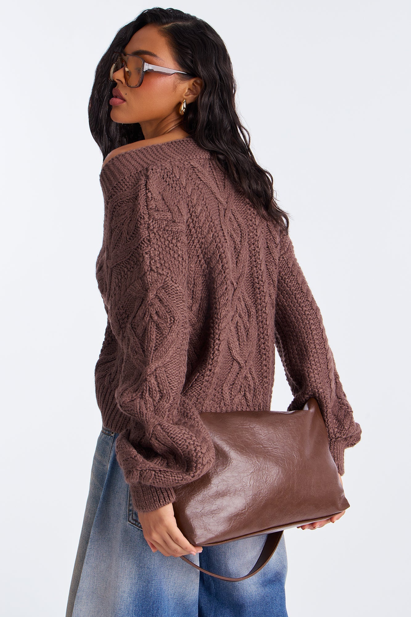 Cuddle Buddy Cable Knit Cardigan - Brown