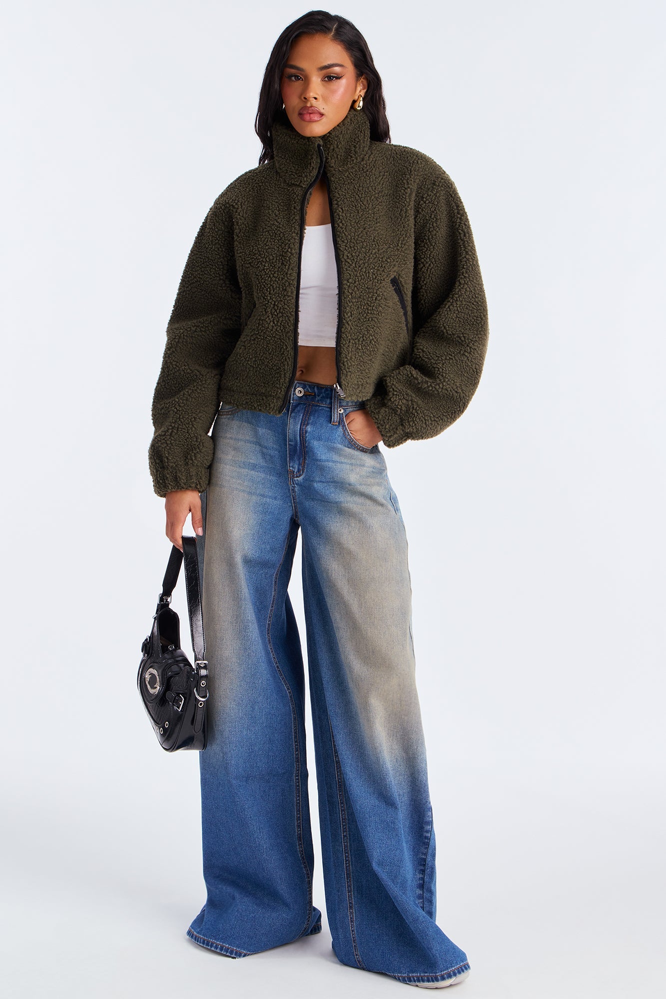 Cozy Cove Faux Sherpa Coat - Olive/combo