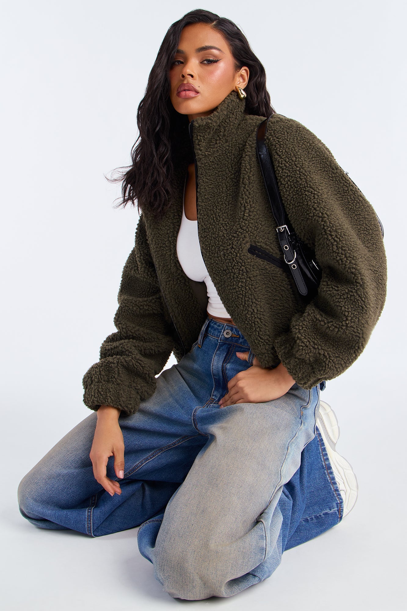 Cozy Cove Faux Sherpa Coat - Olive/combo