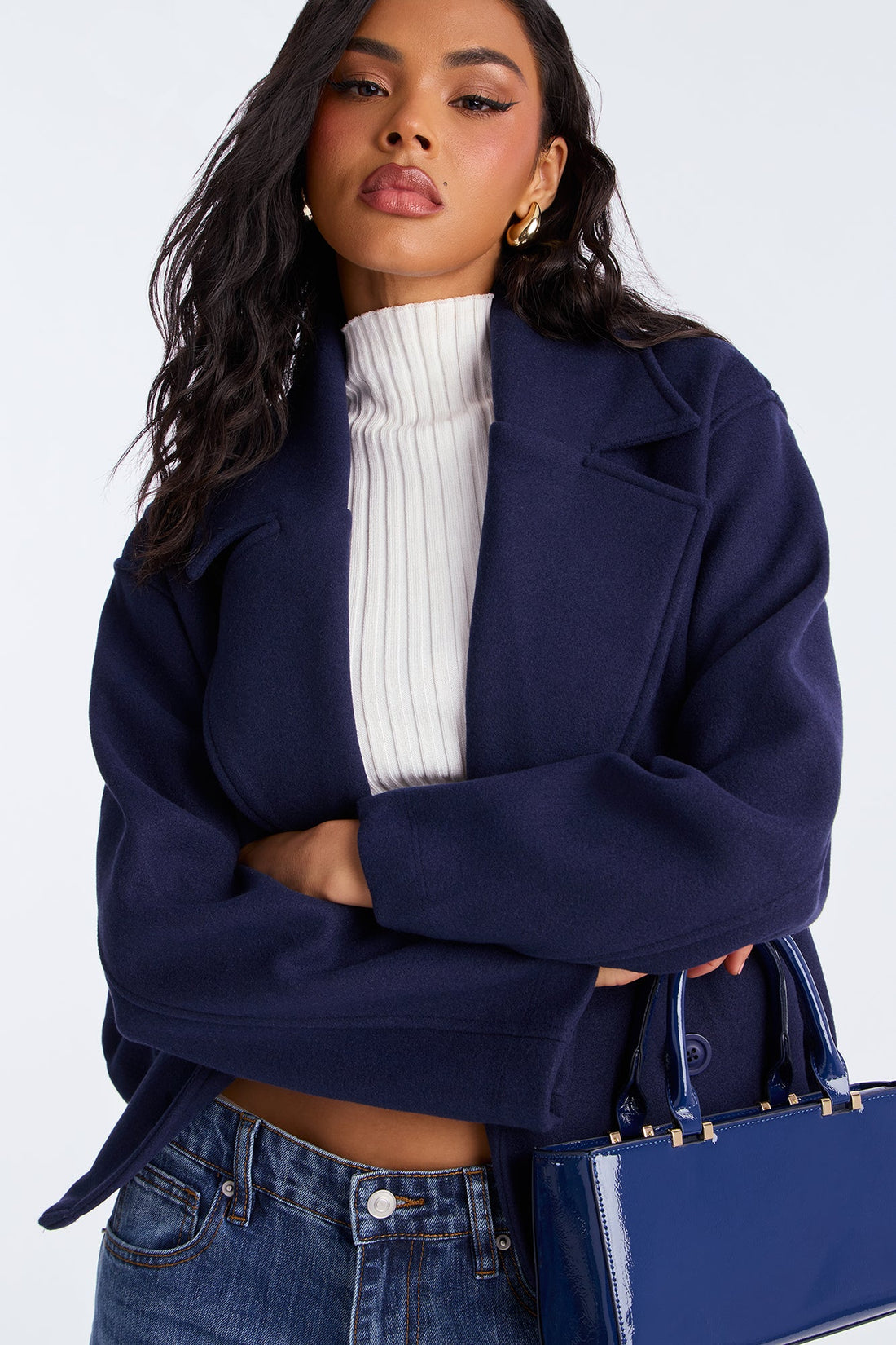 Barbara Cropped Double Breasted Coat - Navy