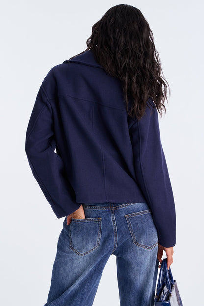 Barbara Cropped Double Breasted Coat - Navy