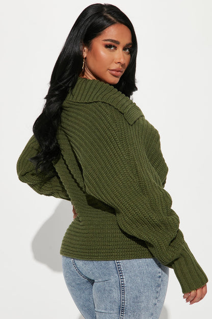 Cozy Rib Knit Collar Polo Sweater - Hunter