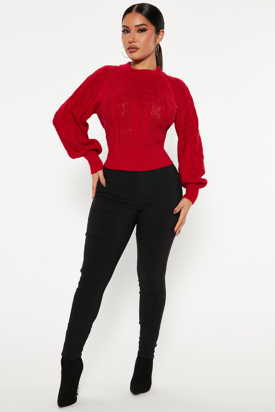 Melissa Cable Knit Cropped Sweater - Red