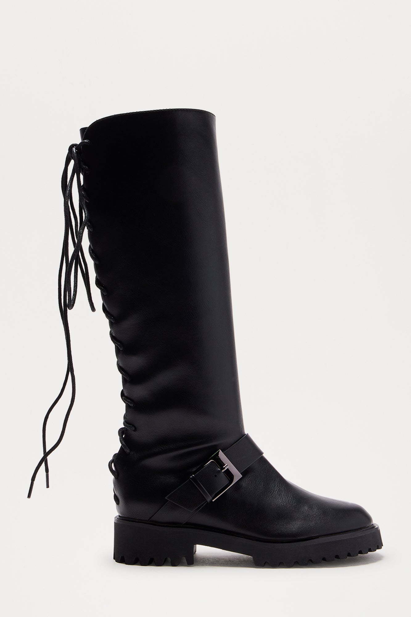 Maddy Buckle Knee High Boots - Black