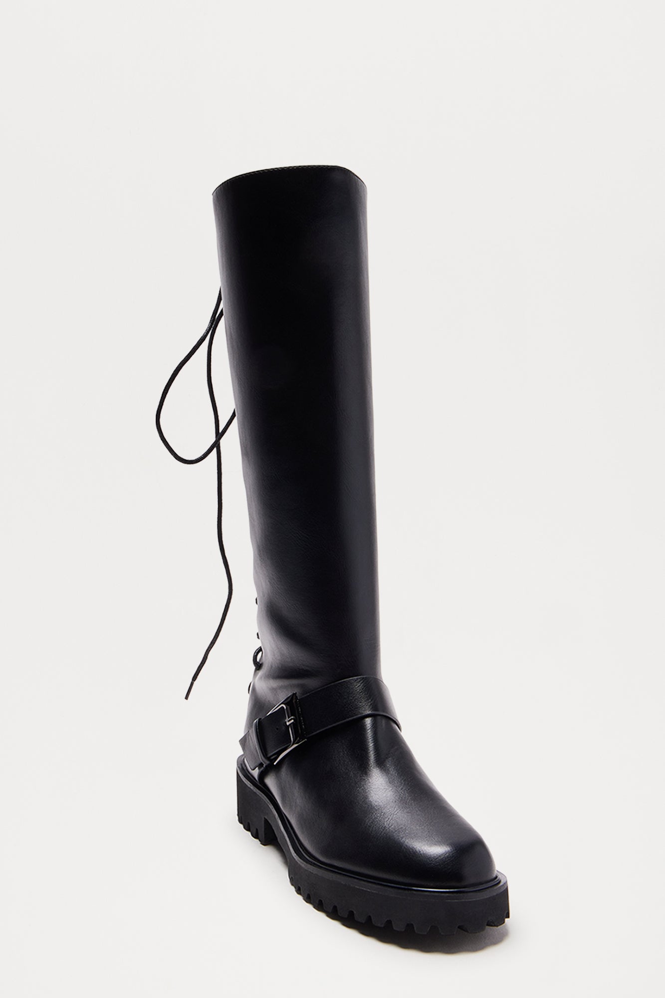 Maddy Buckle Knee High Boots - Black