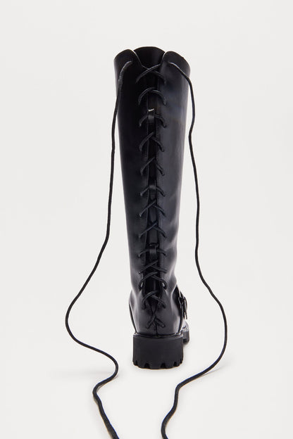 Maddy Buckle Knee High Boots - Black