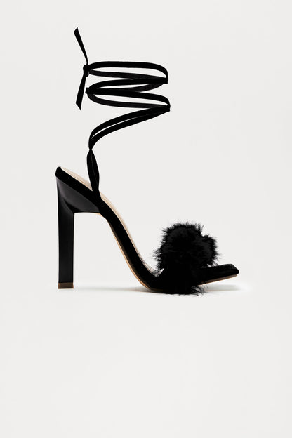 Aubrie Feather Wrap Up Heels - Black