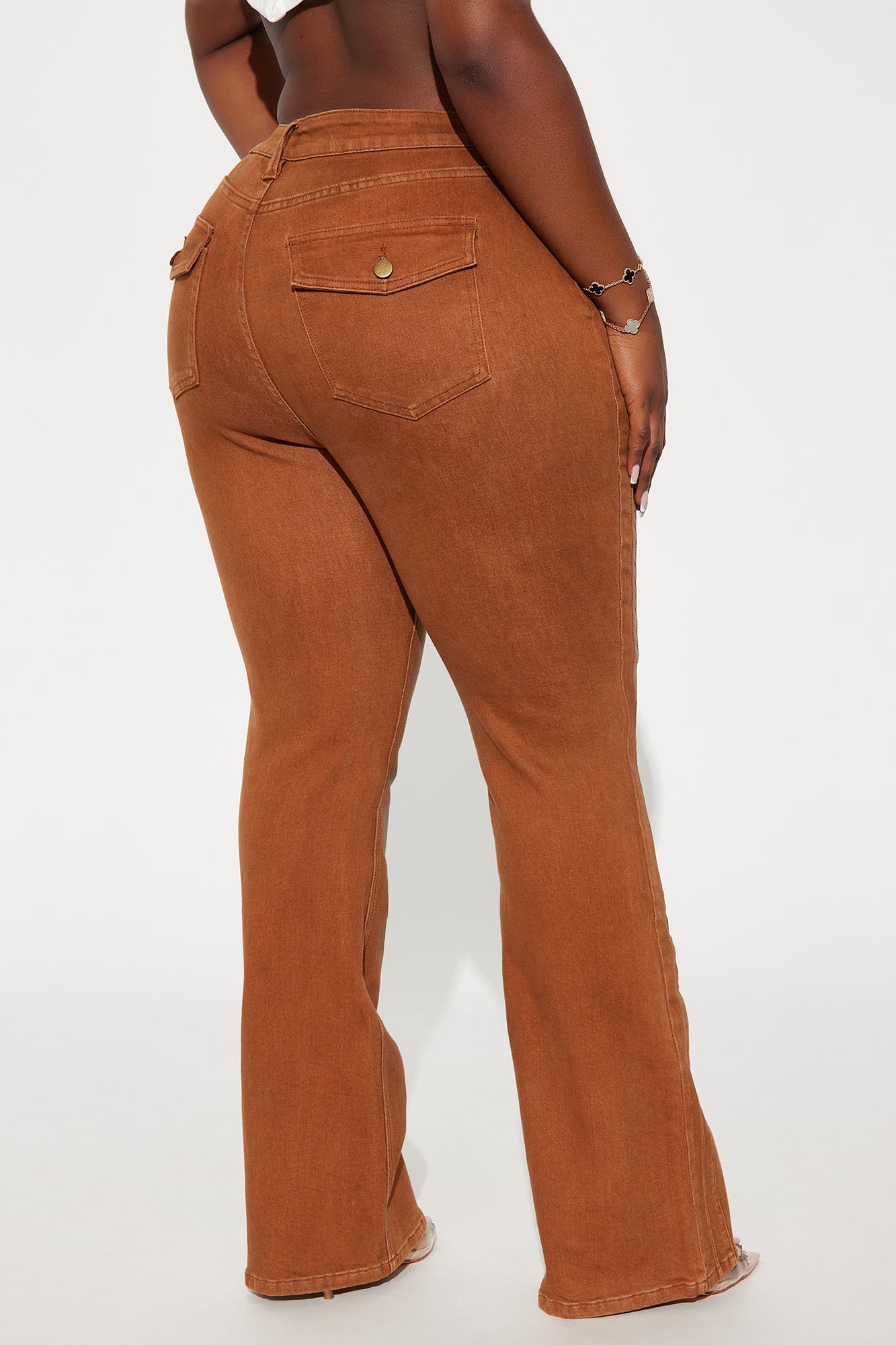 Switch Lanes Tinted Moto Flare Jeans - Brown