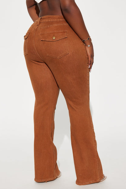 Switch Lanes Tinted Moto Flare Jeans - Brown