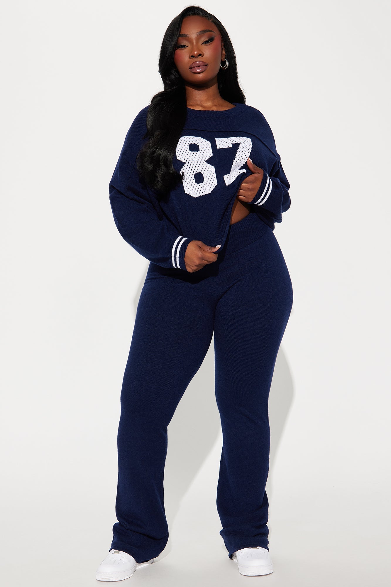Sporty Vibes Flare Leg Pant Set - Navy