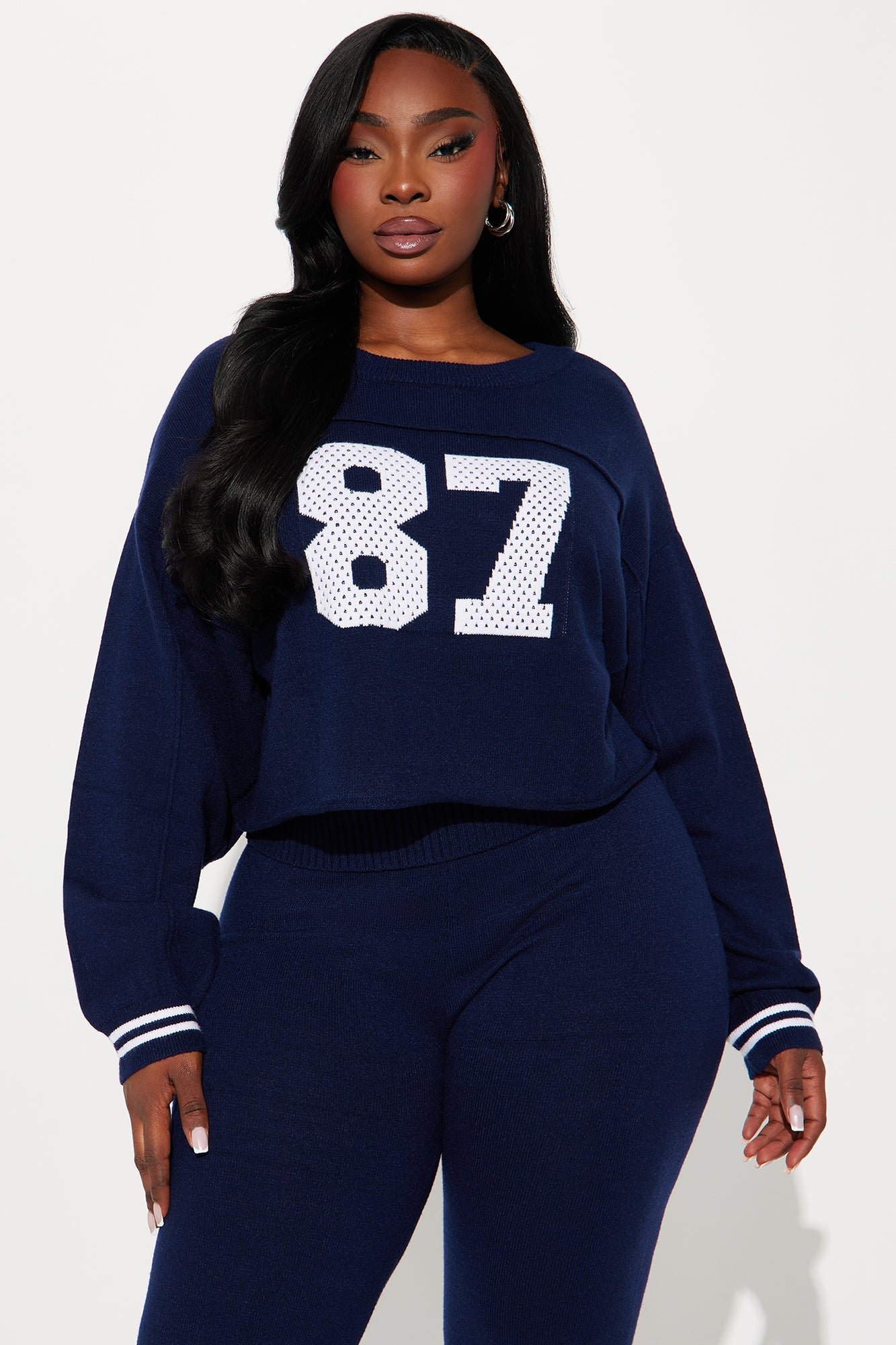Sporty Vibes Flare Leg Pant Set - Navy