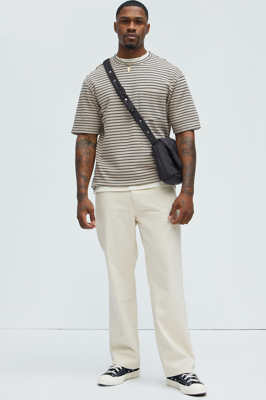 Honeycomb Striped Relaxed Short Sleeve - Cream/combo