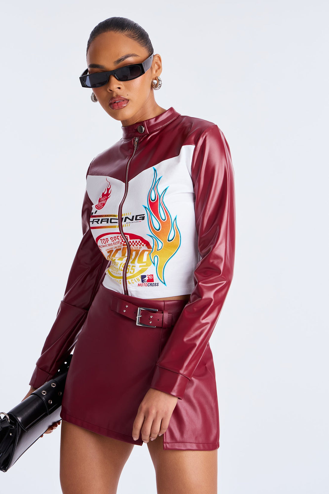 Moto Cross Racing Zip Up Top - Burgundy/combo