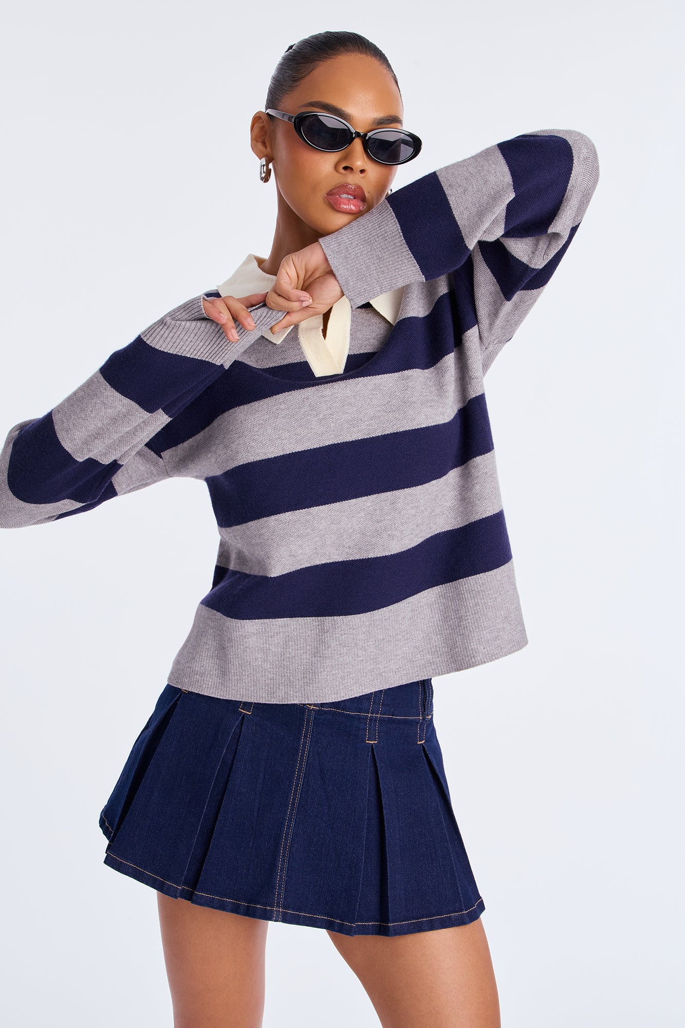 Make You Mine Rugby Polo Sweater - Grey/combo
