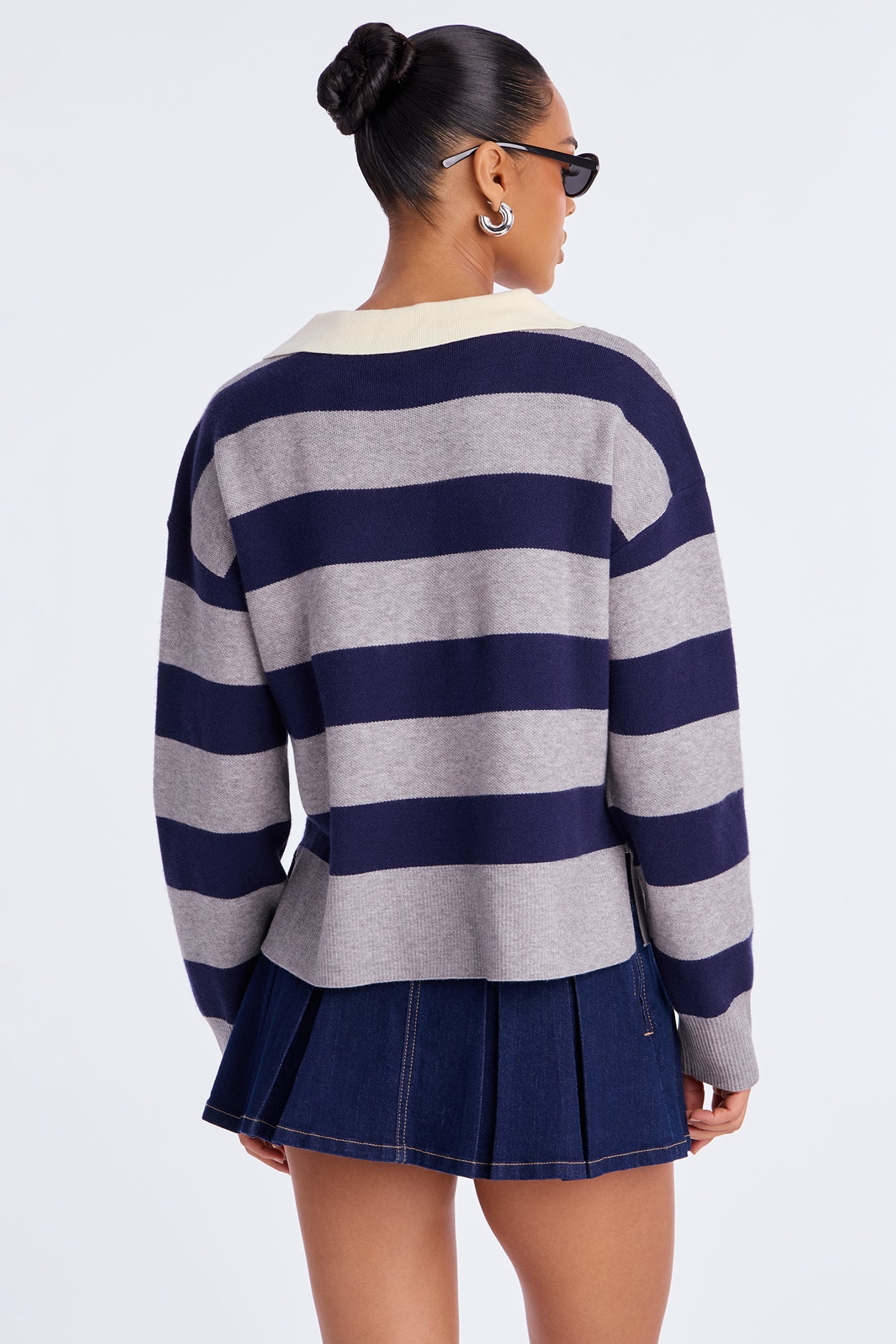 Make You Mine Rugby Polo Sweater - Grey/combo