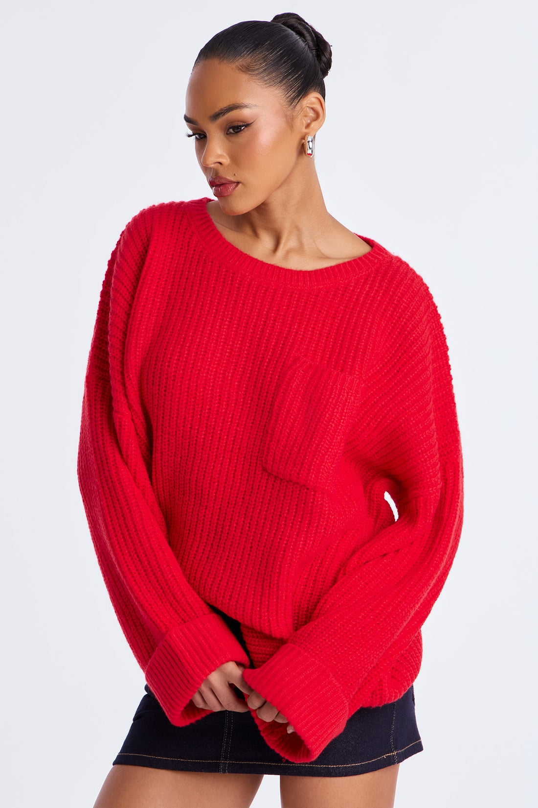All Wrapped Up Chunky Knit Pullover Sweater - Red
