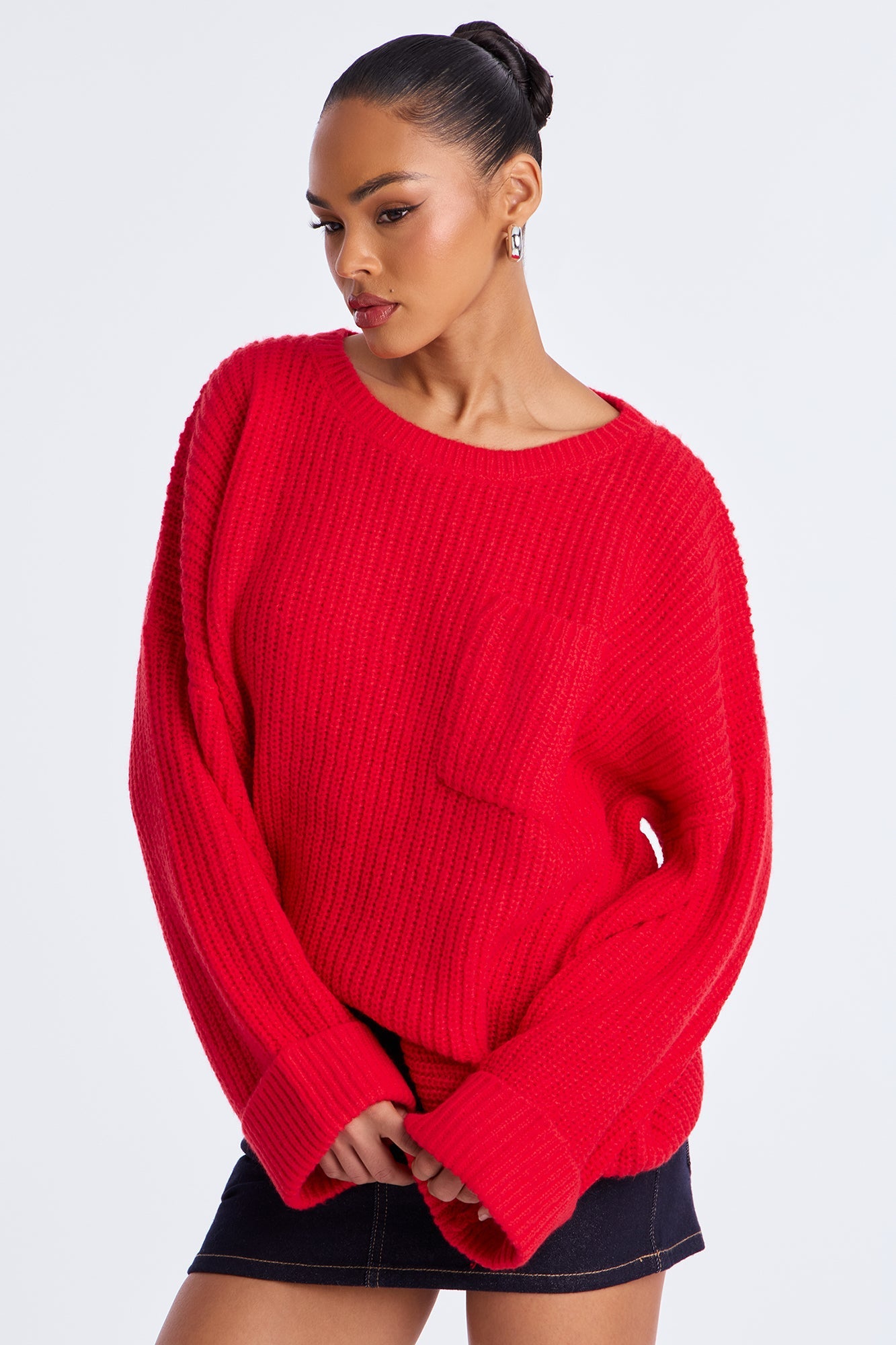 All Wrapped Up Chunky Knit Pullover Sweater - Red