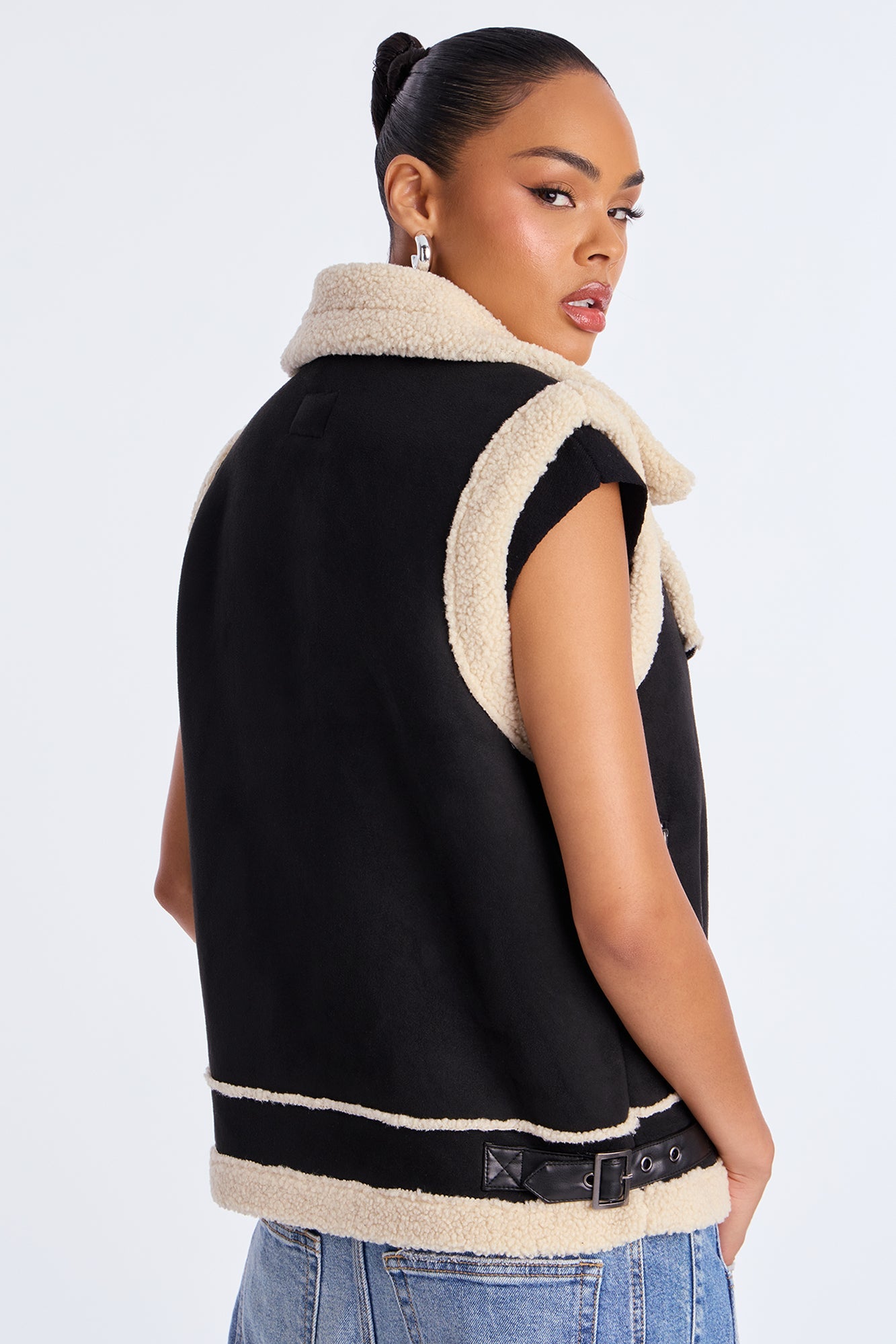 Jaxton Faux Leather Fur Lined Vest - Black/combo
