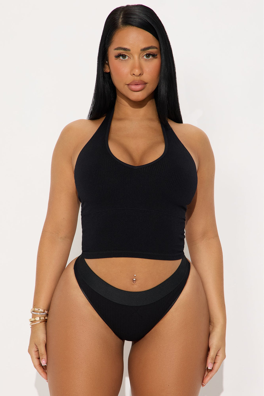 Seamless Halter Bralette - Black