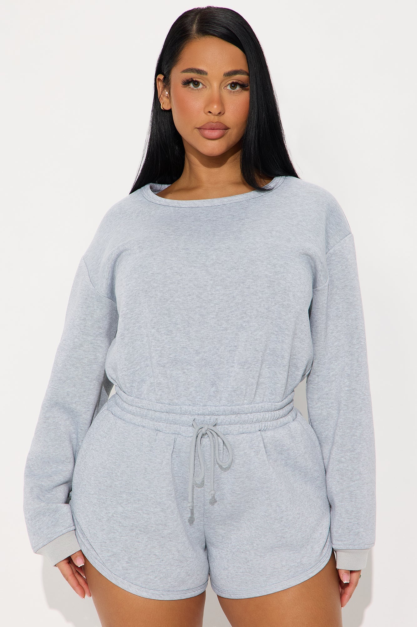 Slow Mornings French Terry Romper - Heather Grey