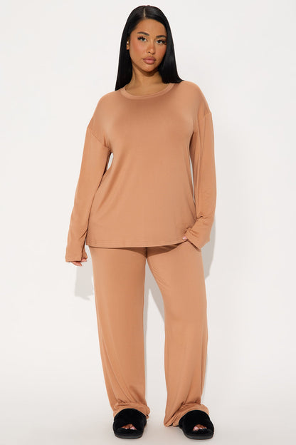 Relax Mood Long Sleeve PJ Pant Set - Mocha