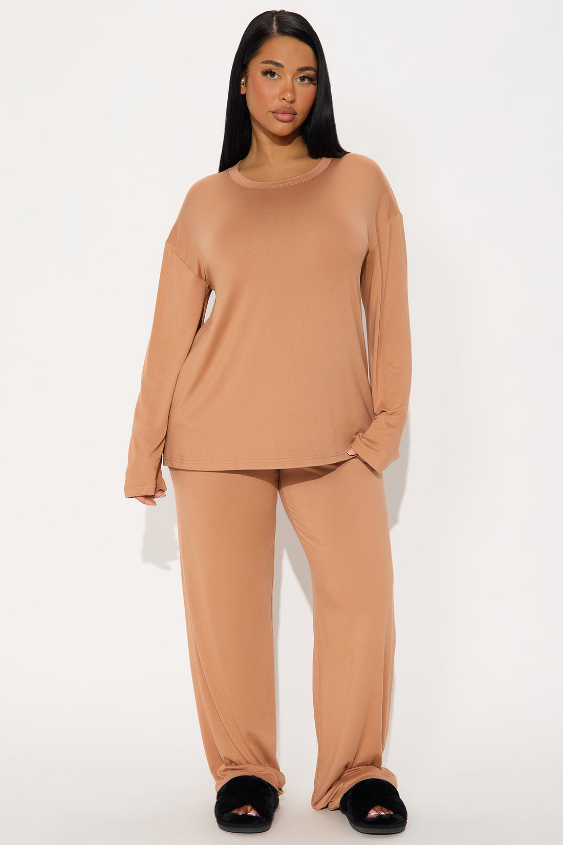 Relax Mood Long Sleeve PJ Pant Set - Mocha