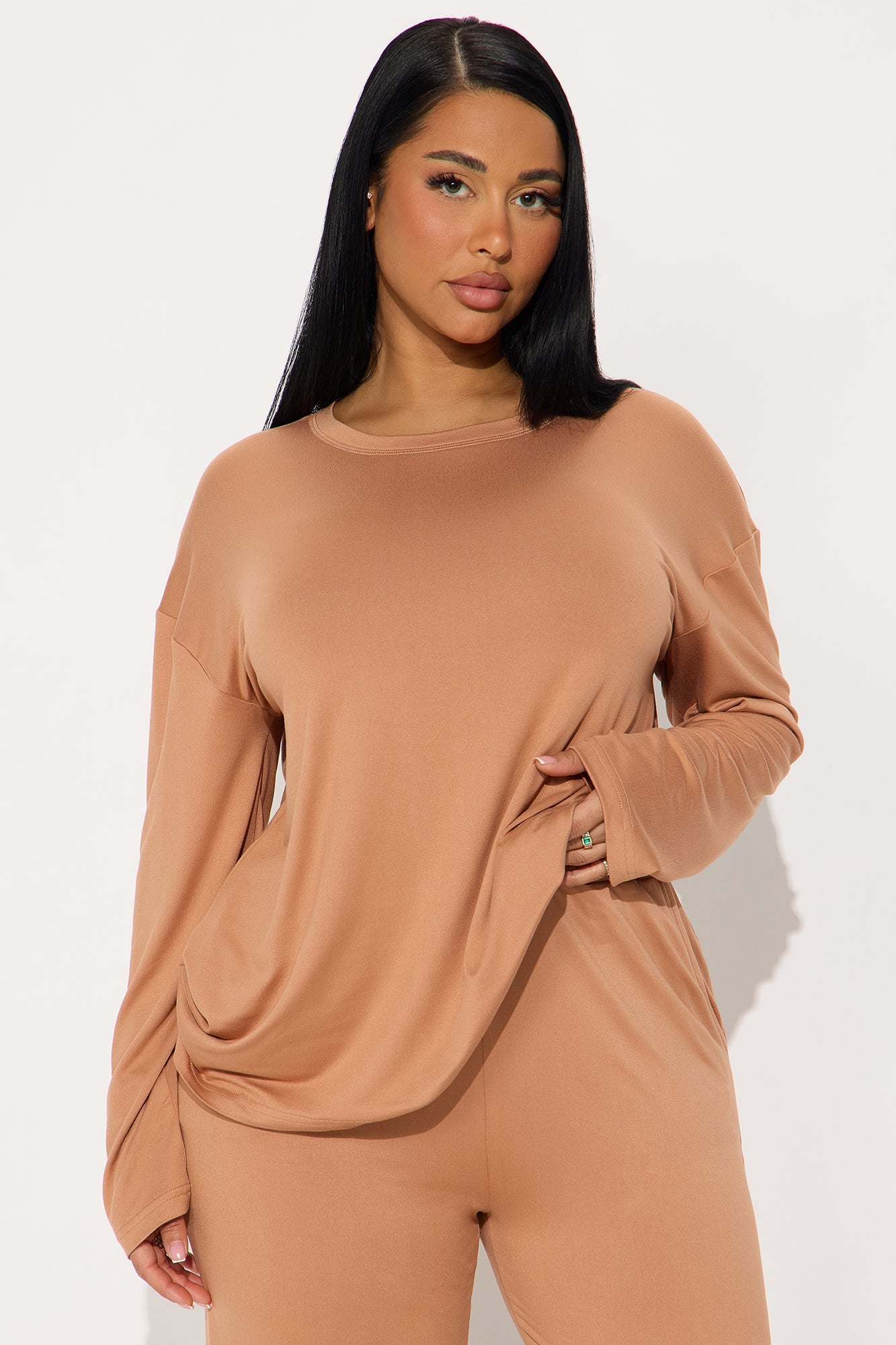 Relax Mood Long Sleeve PJ Pant Set - Mocha