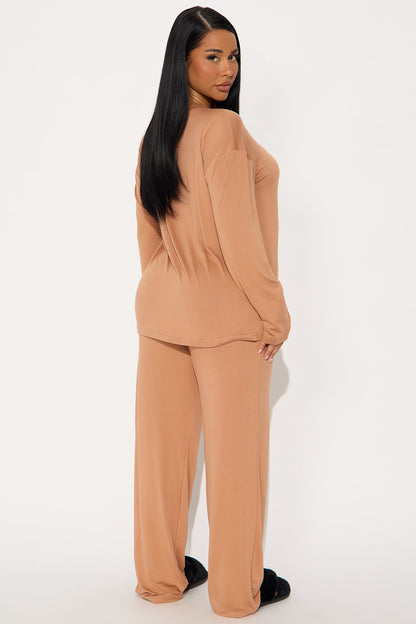 Relax Mood Long Sleeve PJ Pant Set - Mocha