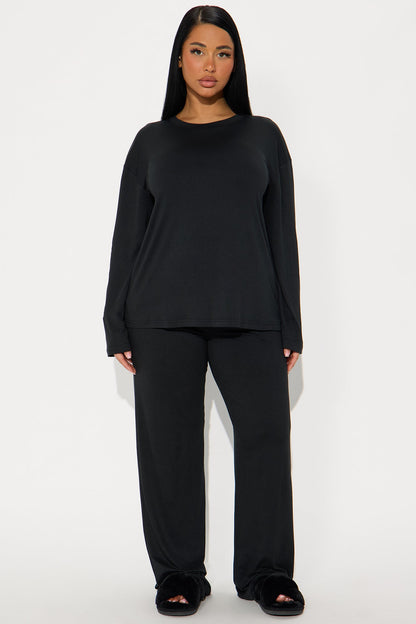 Relax Mood Long Sleeve PJ Pant Set - Black