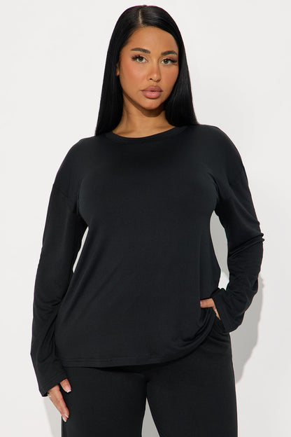 Relax Mood Long Sleeve PJ Pant Set - Black