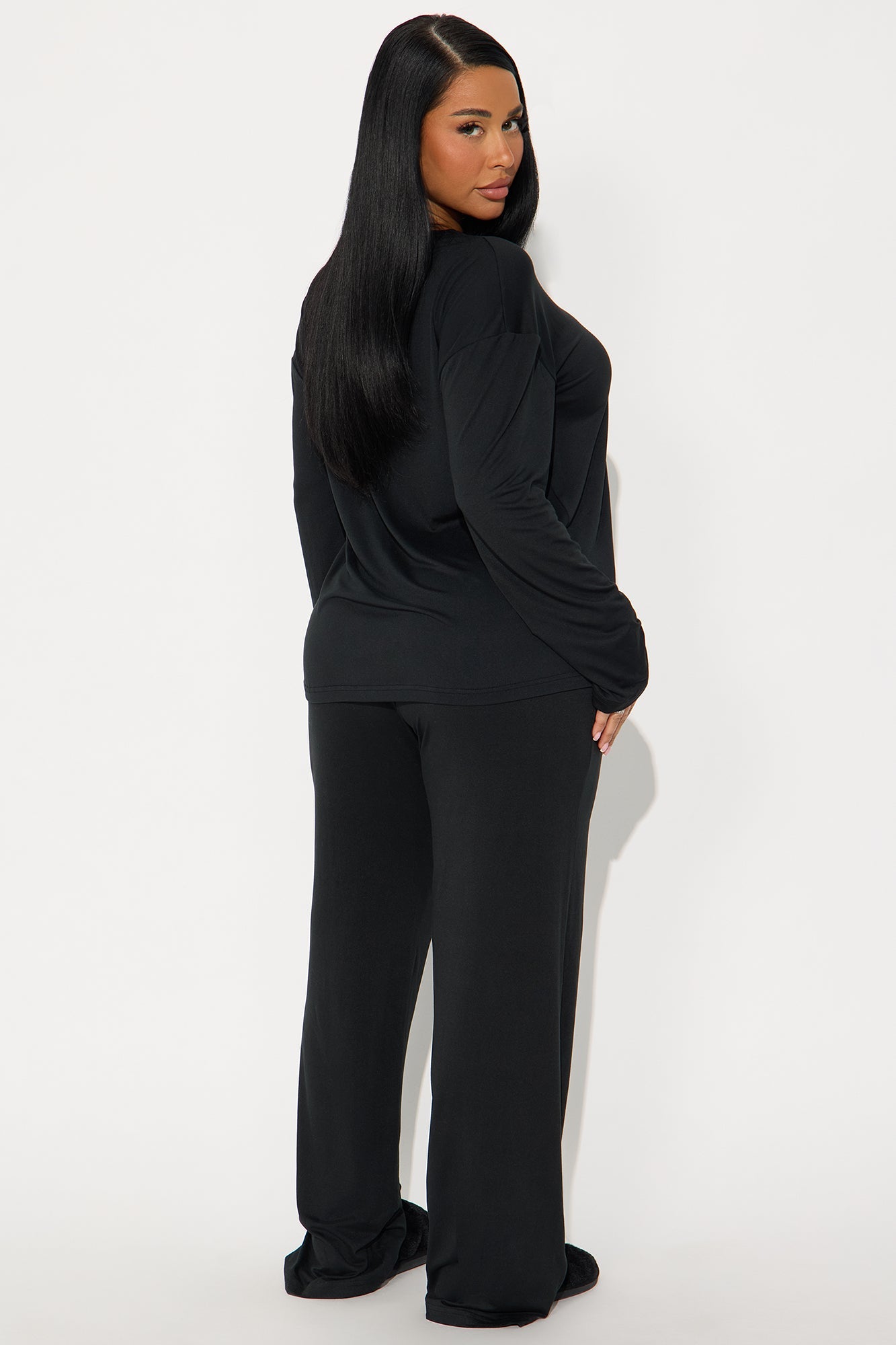 Relax Mood Long Sleeve PJ Pant Set - Black
